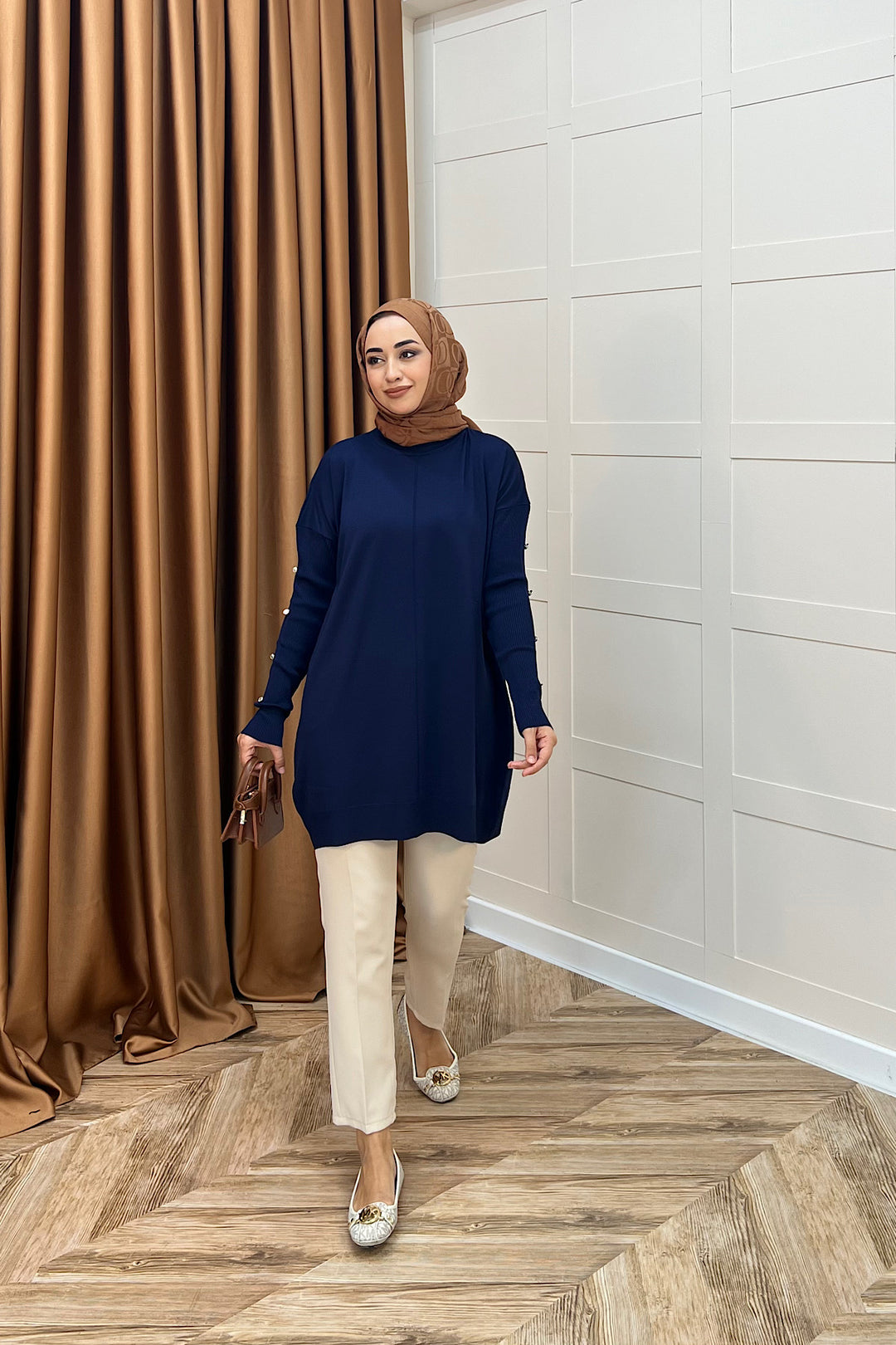 Kol Düğmeli Triko Tunik Lacivert 24280-LACIVERT