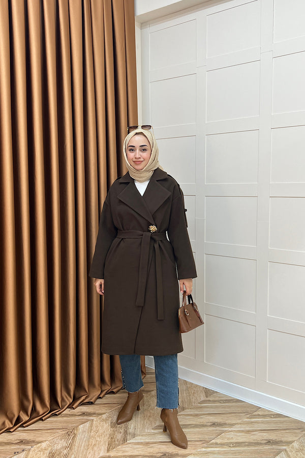 Parya Omuz Detay Kaşe Kaban Kahverengi 5531-KAHVERENGI