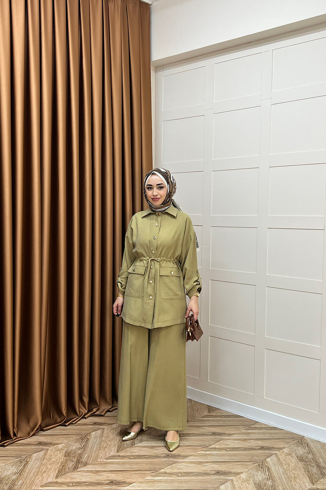 Aria Belden Bağlamalı İkili Takım Yağ Yeşili 3184-YAGYESILI