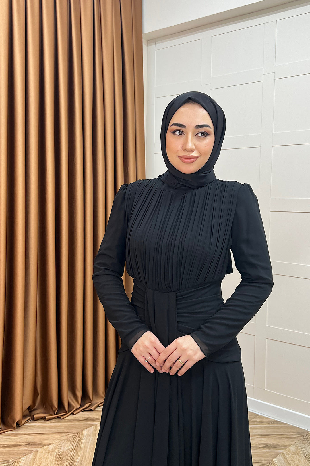Elanor Bel Detay Şifon Abiye Siyah 3092-SIYAH