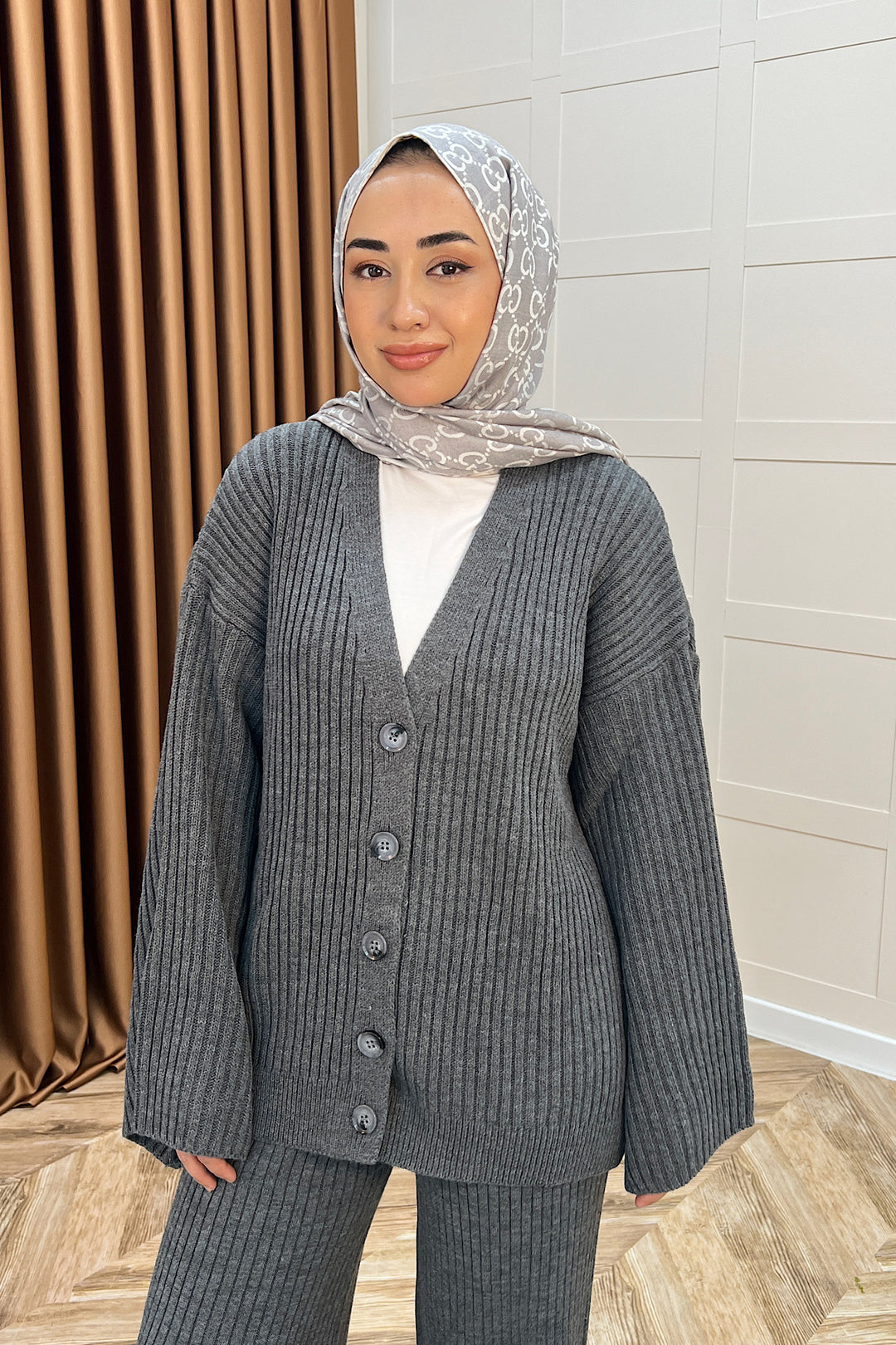 Galata Fitilli Triko Hırka Takım Antrasit 25630-ANTRASIT