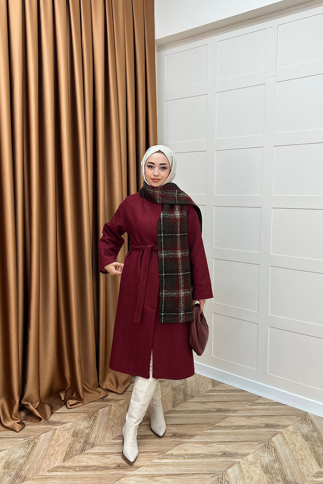 Duru Premium Kumaş Atkı Detay Kaban Bordo 5517-BORDO