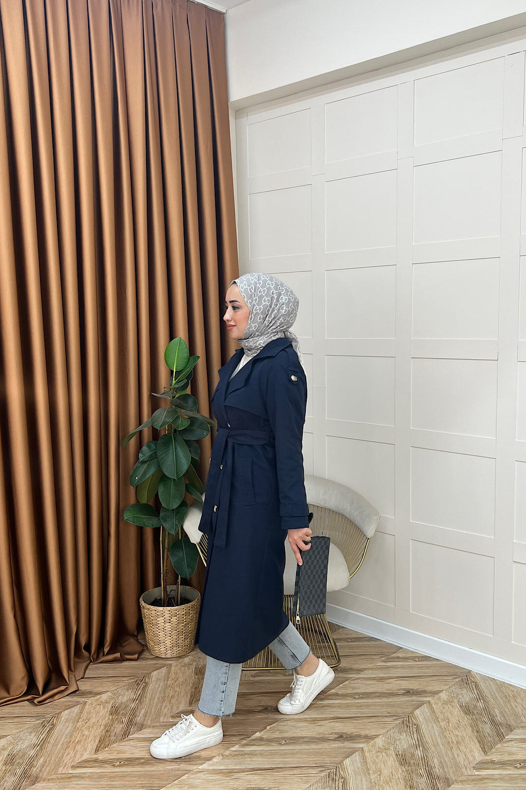 Hazel Astarlı Trençkot Lacivert 5532-LACIVERT