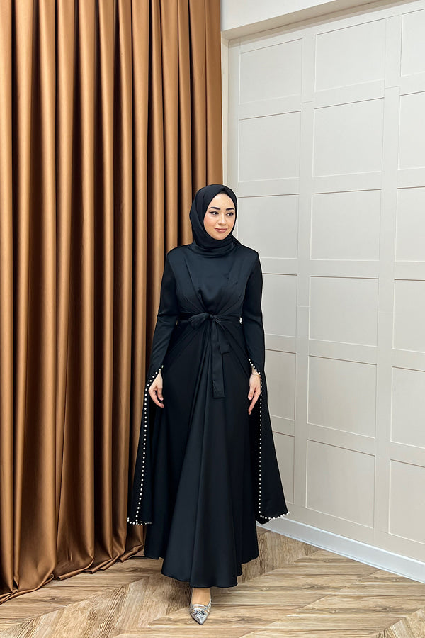 Lyon İnci Detay Abiye Siyah 3079-SIYAH