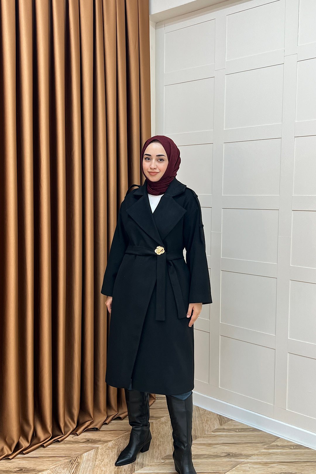 Parya Omuz Detay Kaşe Kaban Siyah 5531-SIYAH