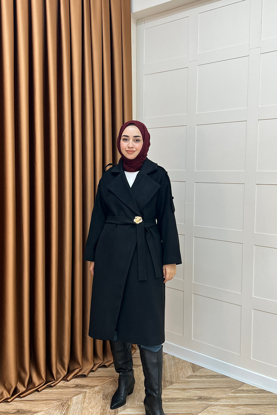 Parya Omuz Detay Kaşe Kaban Siyah 5531-SIYAH