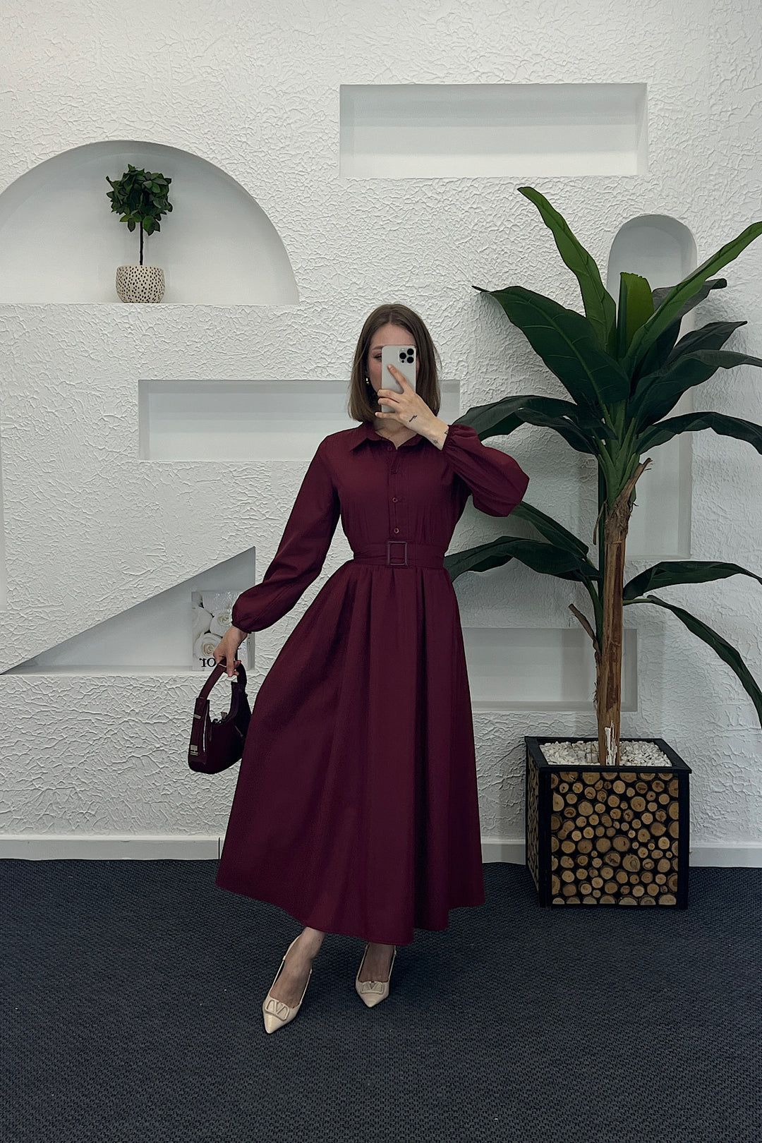 Anna Tericoton Elbise Bordo 9606-BORDO