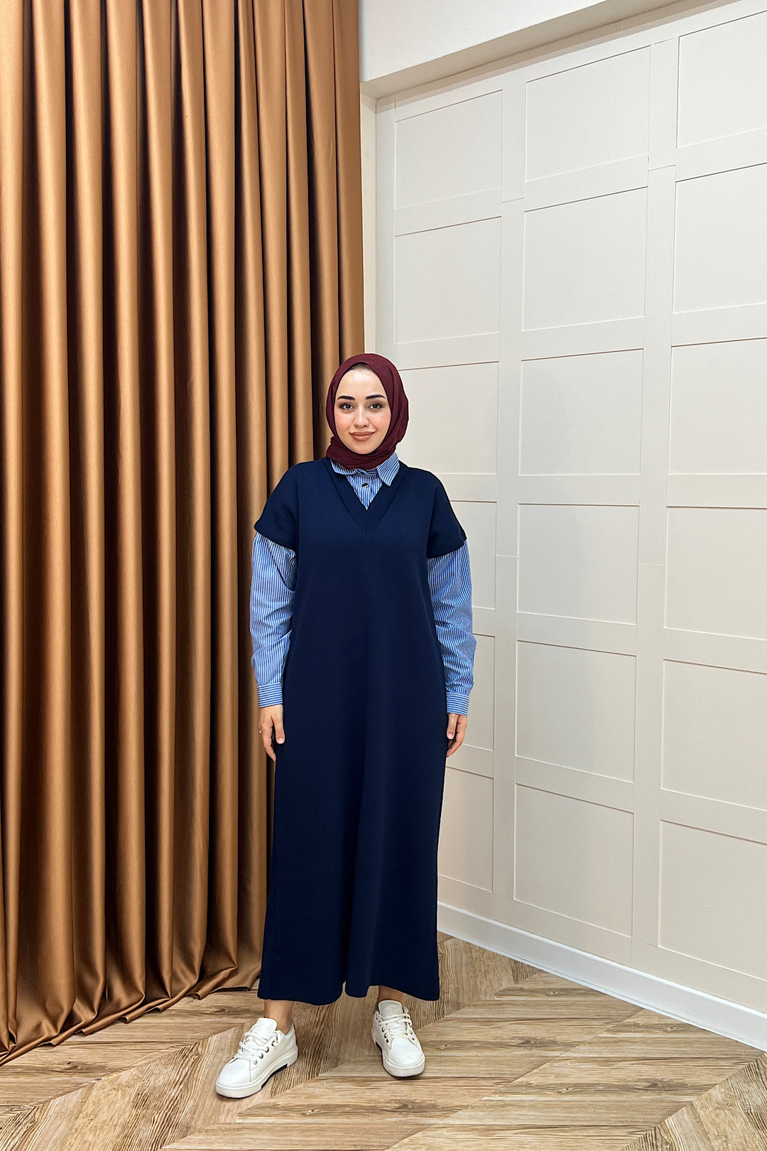 Samira Gömlek Detaylı Triko Elbise Lacivert 241110-LACIVERT