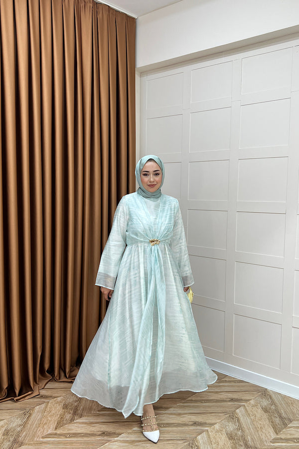 Liana Broş Detay Elbise Mavi 3104-MAVI