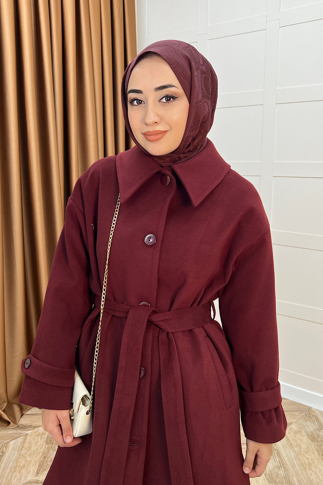 Parla Premium Kumaş Kaban Bordo 5516-BORDO