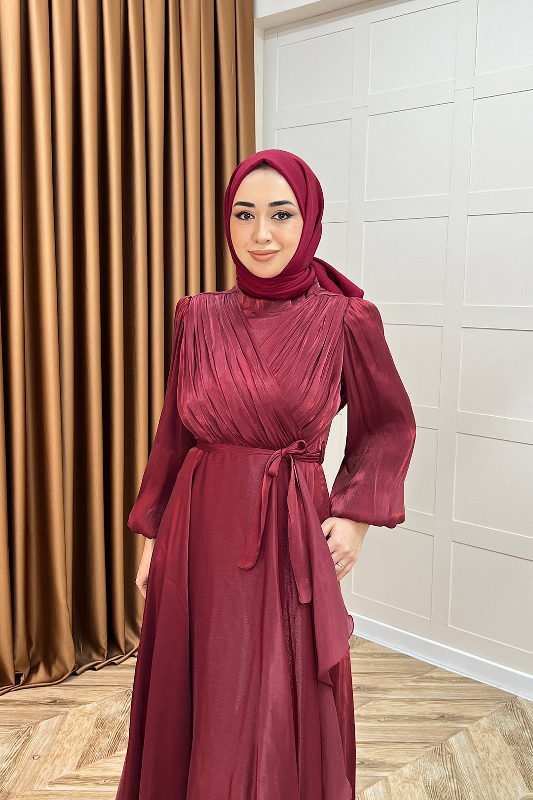 Luna Saten Abiye Bordo 3072-BORDO