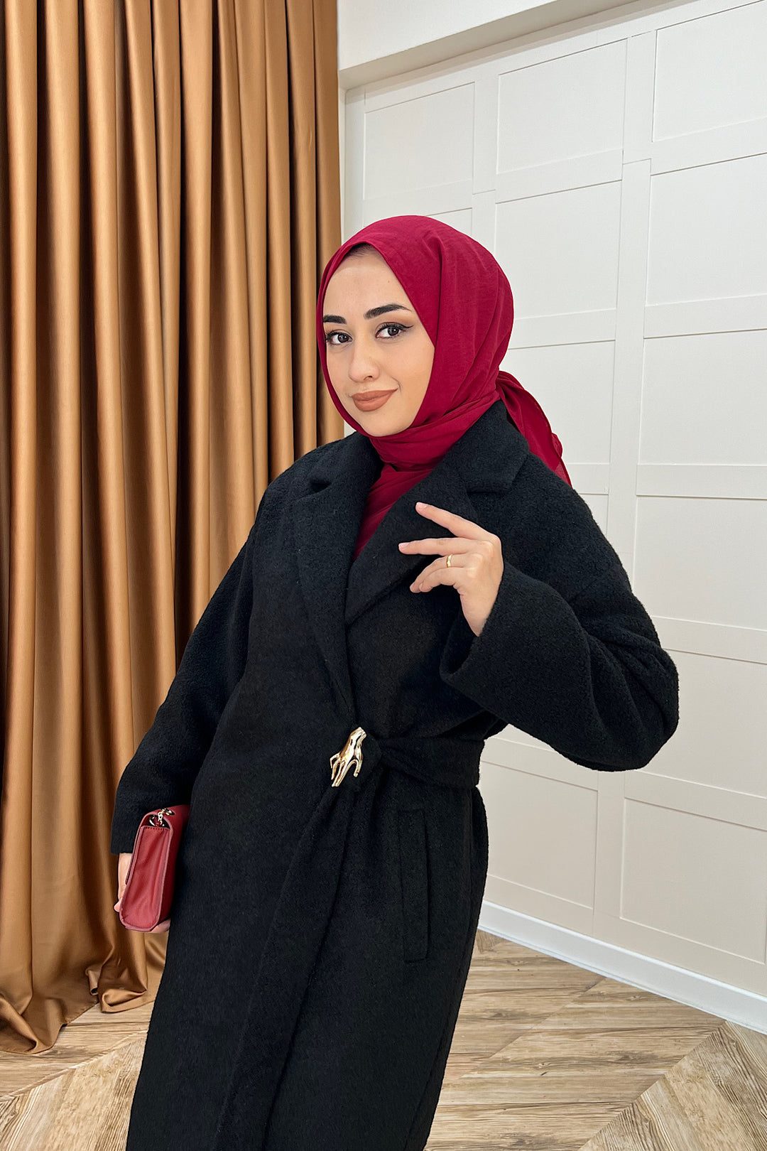 Yaren Premium Kumaş Broş Detay Kaban Siyah 5511-SIYAH