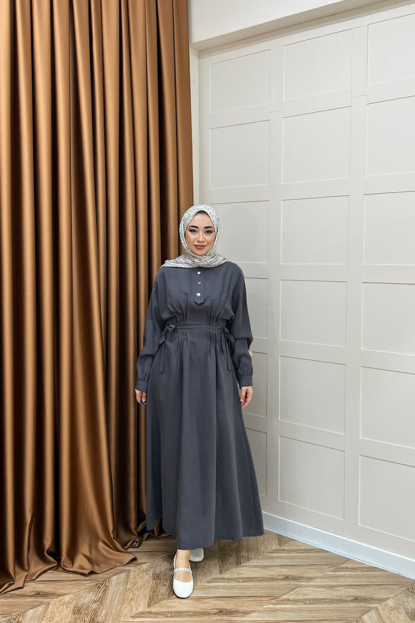Maya Bel Detay Elbise Gri 3034-GRI