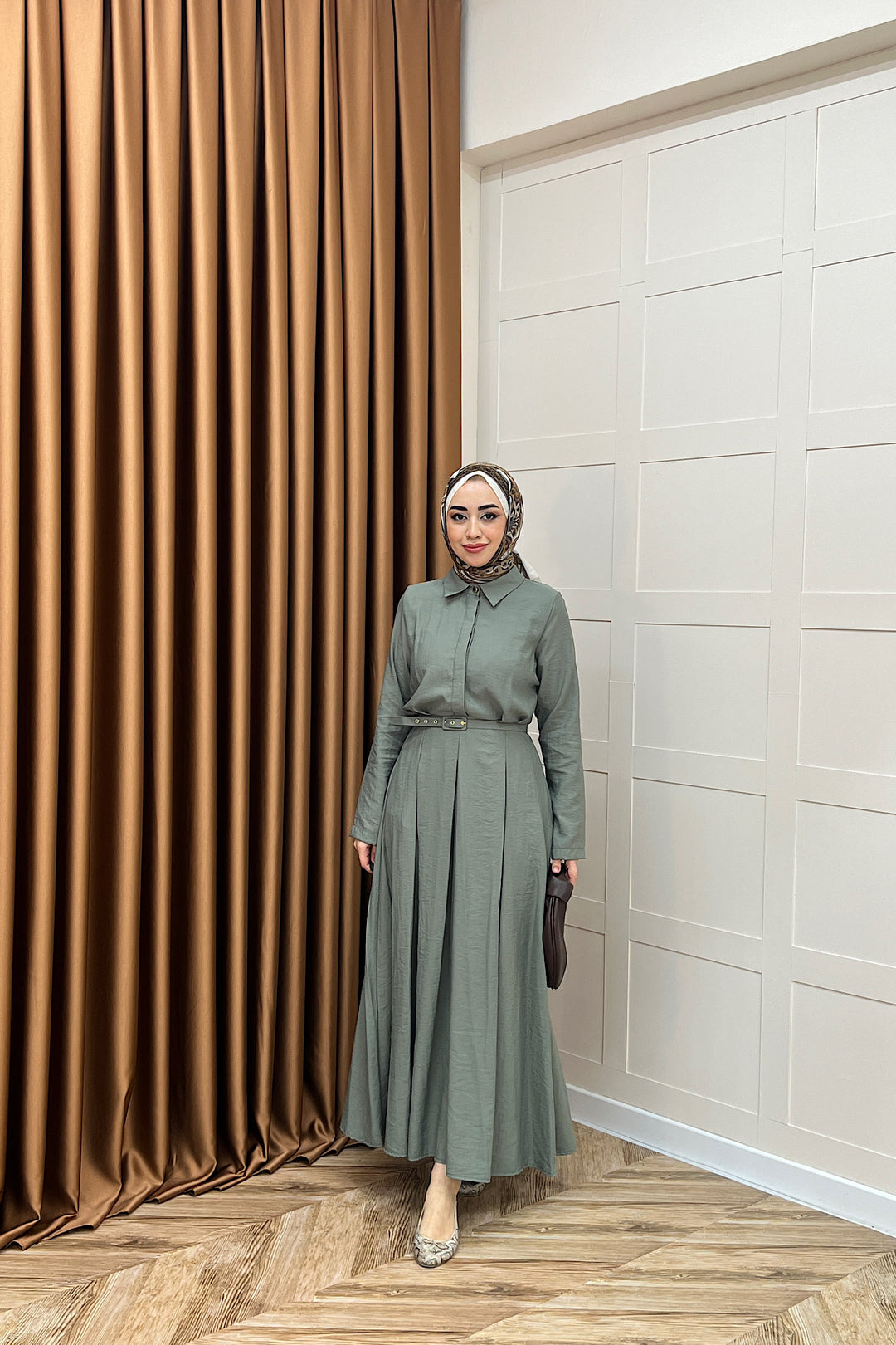 Lunia Kemerli Elbise Yeşil 5010-YESIL