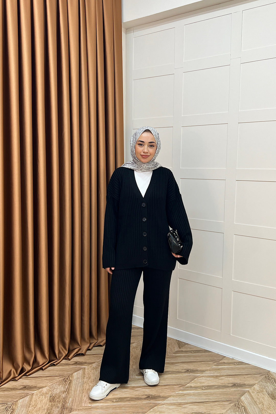 Galata Fitilli Triko Hırka Takım Siyah 25630-SIYAH