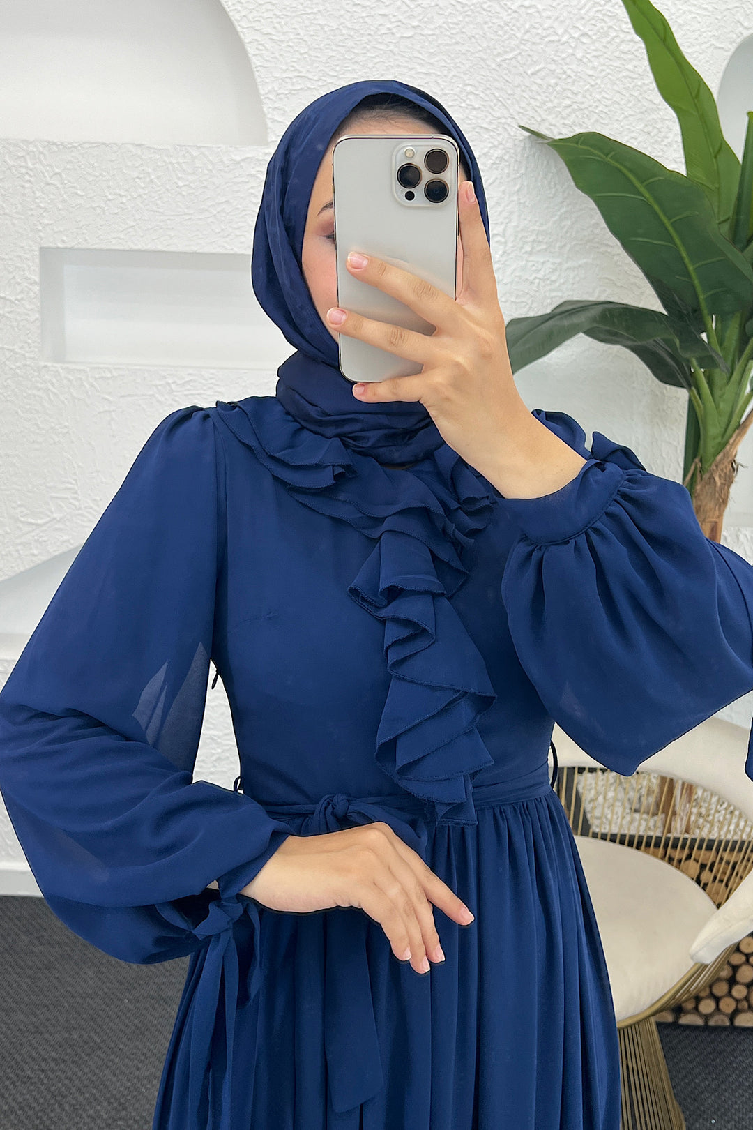 Royal Şifon Elbise Lacivert 3053-LACIVERT