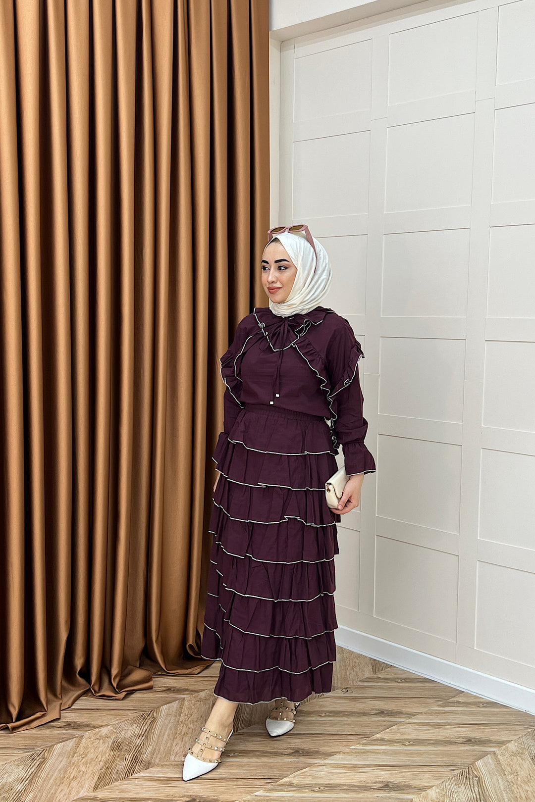 Yağmur Volanlı Etek Takım Bordo 3237-BORDO
