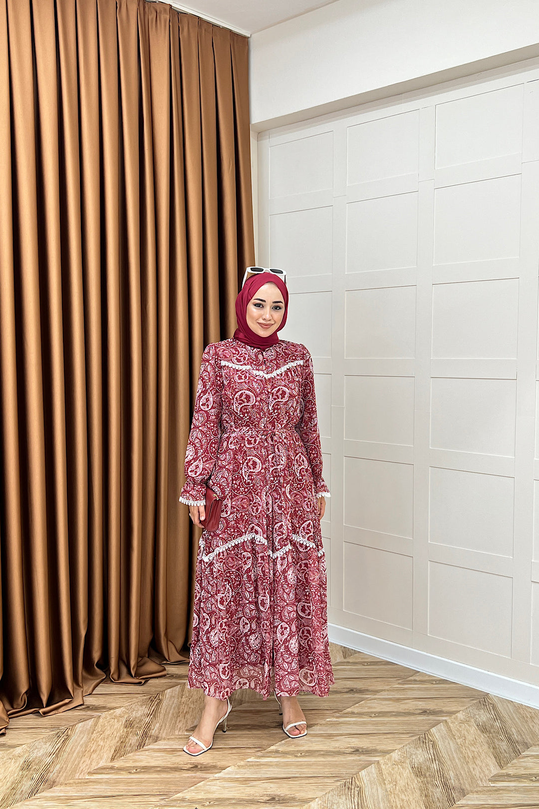 Lisa Dantel Detay Elbise Bordo 3051-BORDO