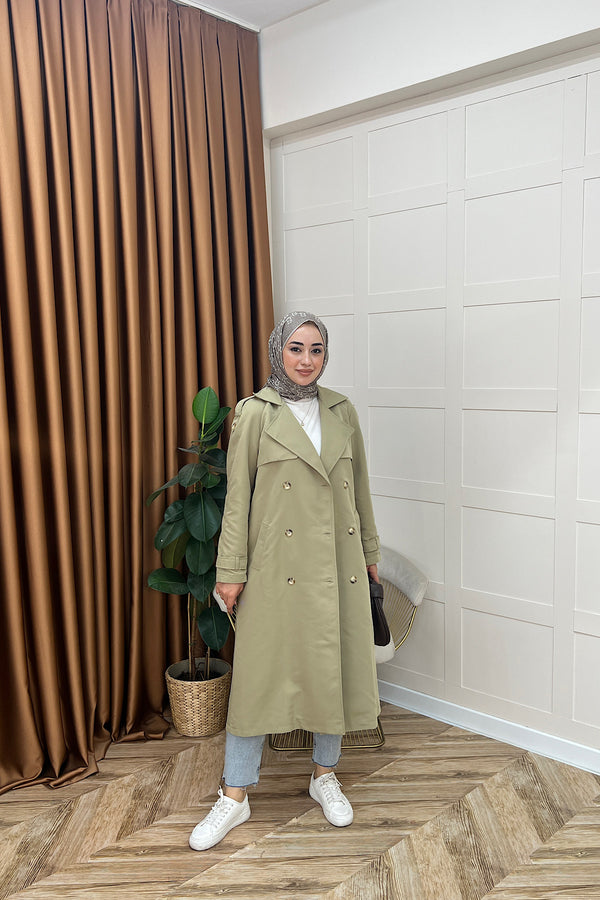Hazel Astarlı Trençkot Çağla Yeşili 5532-CAGLAYESILI