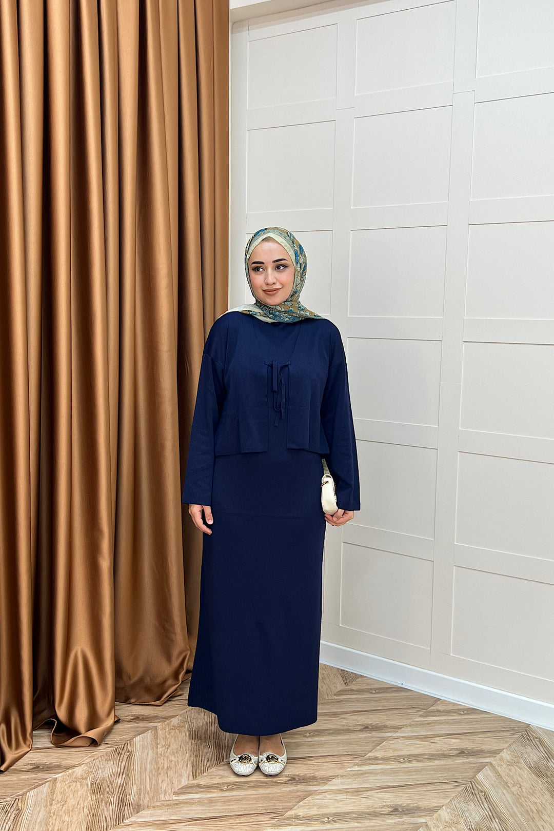 Ester Croplu İkili Triko Elbise Lacivert 25160-LACIVERT