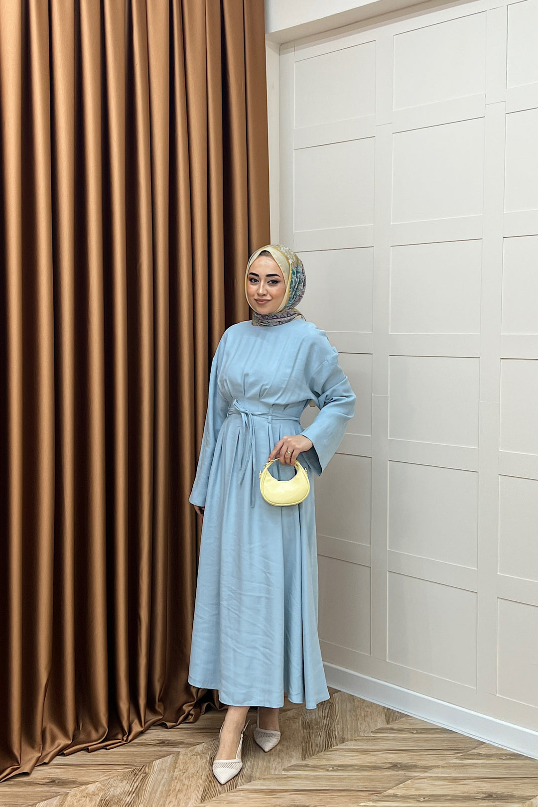 Alya Belden Bağlamalı Elbise Mavi 39020-MAVI