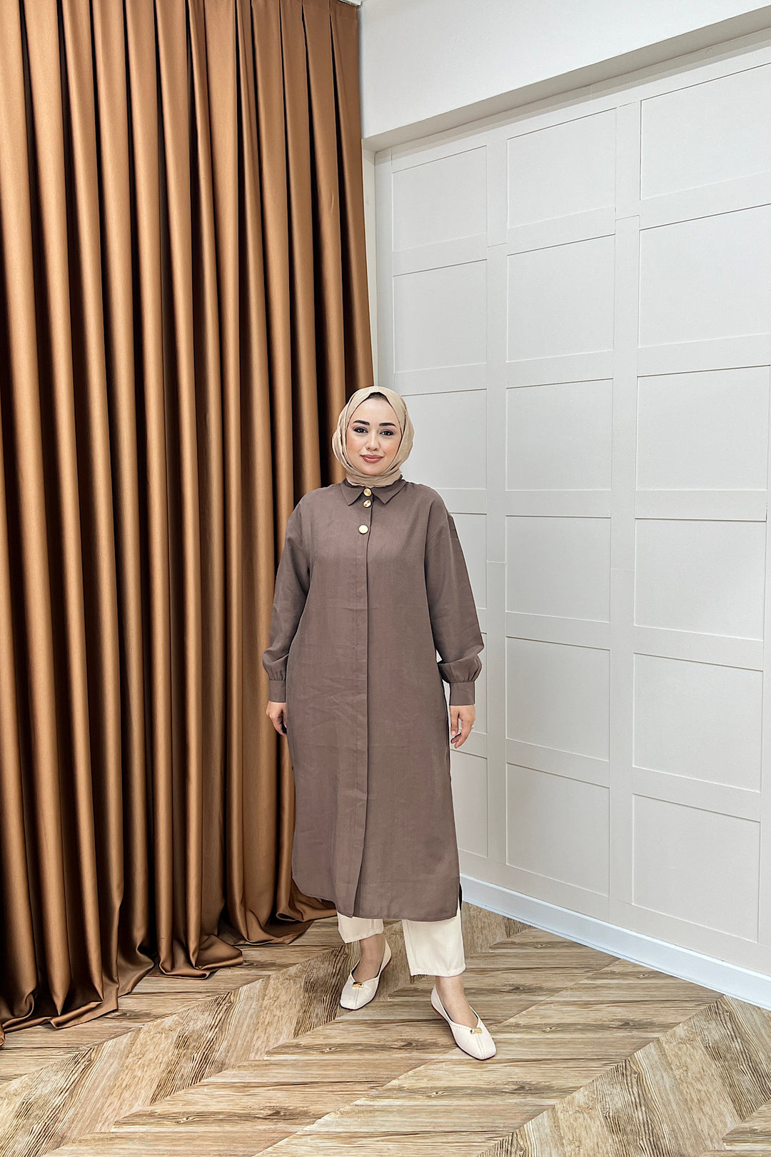 Zaina Uzun Tunik Kahverengi 6523-KAHVERENGI