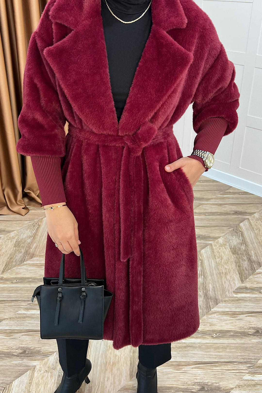 Angora Premium Kumaş Kaban Bordo 5519-BORDO
