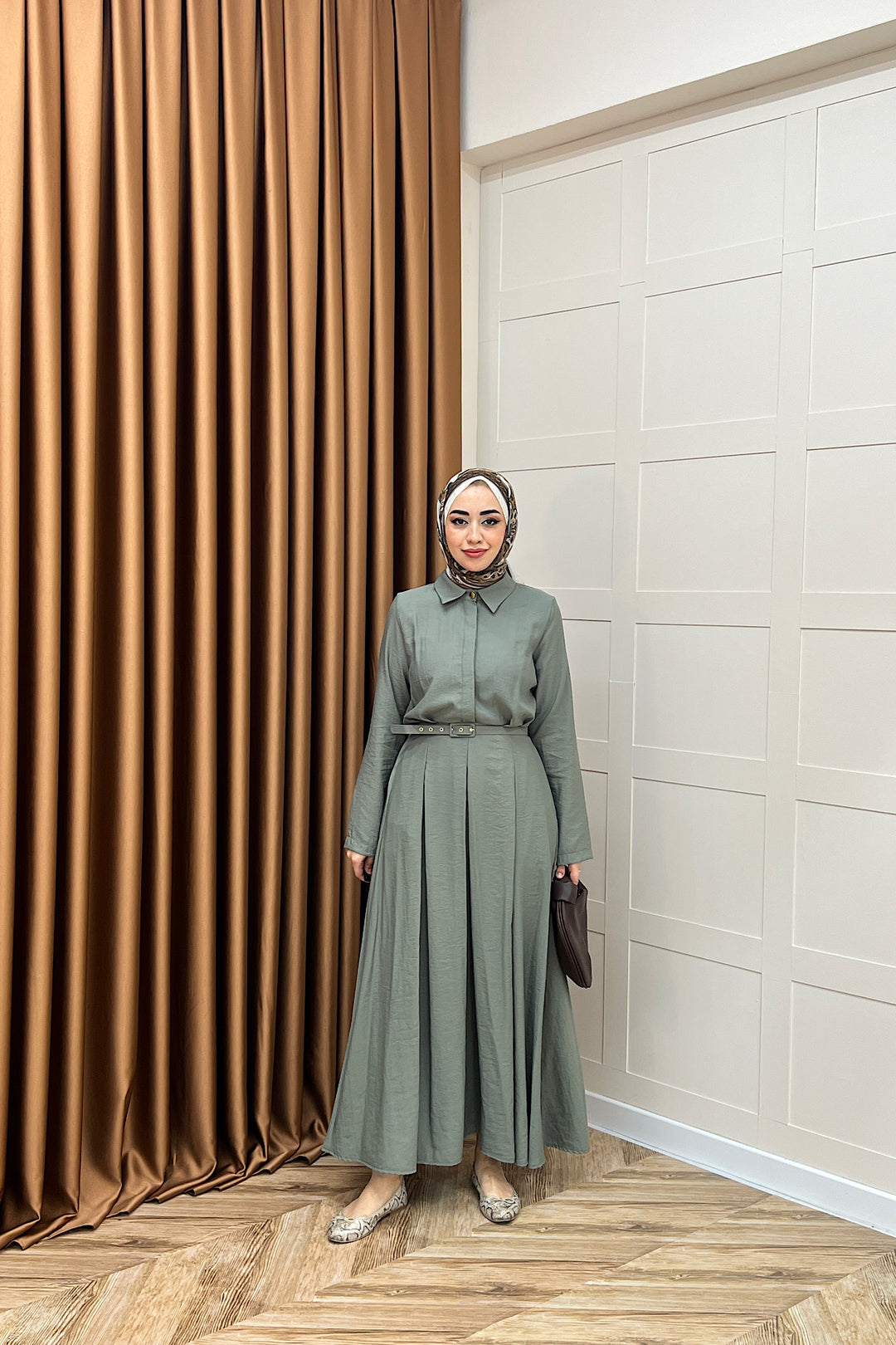 Lunia Kemerli Elbise Yeşil 5010-YESIL