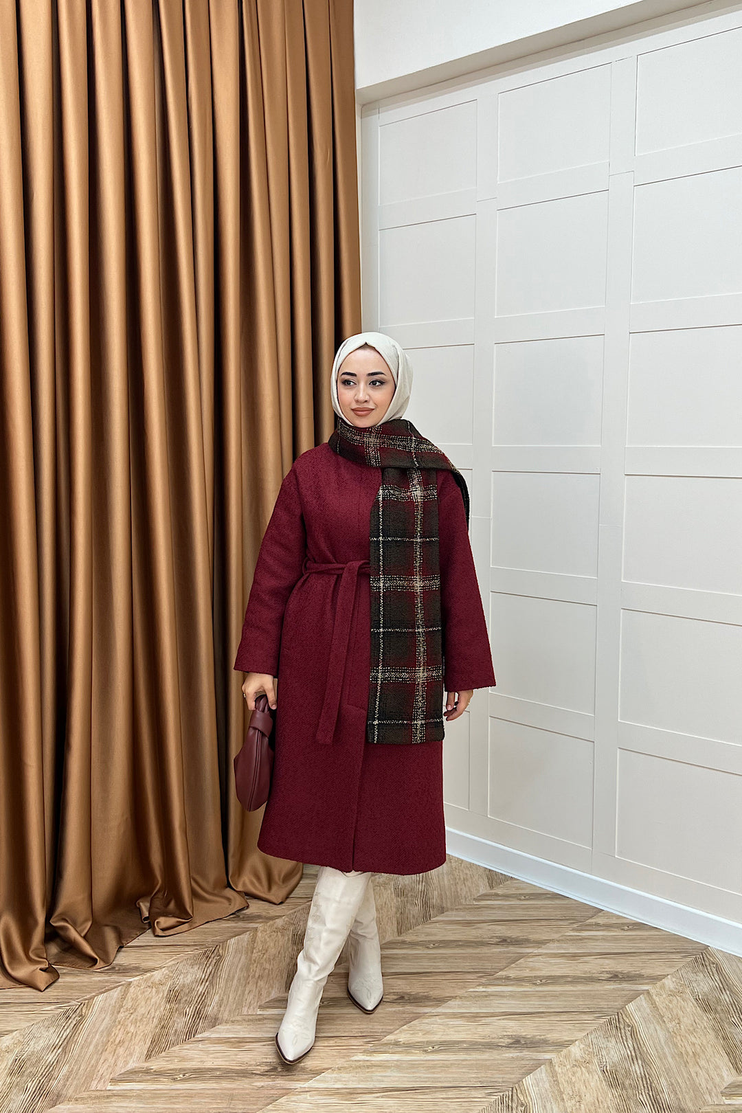 Duru Premium Kumaş Atkı Detay Kaban Bordo 5517-BORDO