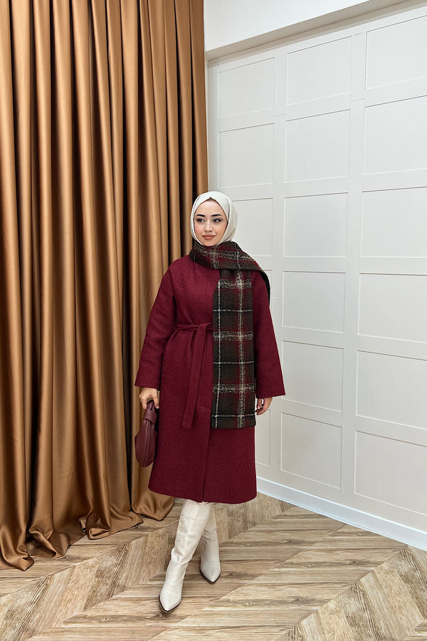 Duru Premium Kumaş Atkı Detay Kaban Bordo 5517-BORDO