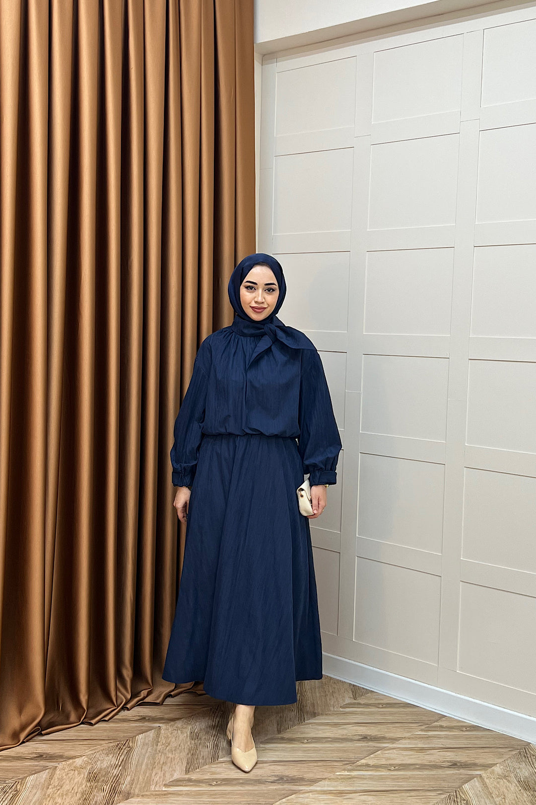 Luna Yaka Fularlı Etek Takım Lacivert 3183-LACIVERT