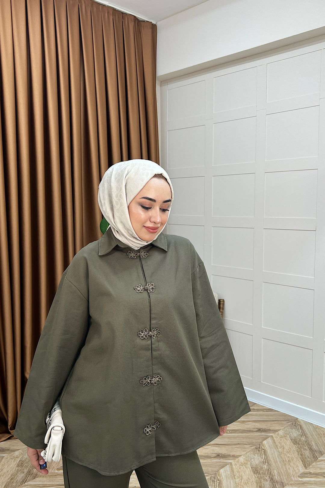 Nilda Aksesuar Düğmeli Takım Haki 62812-HAKI