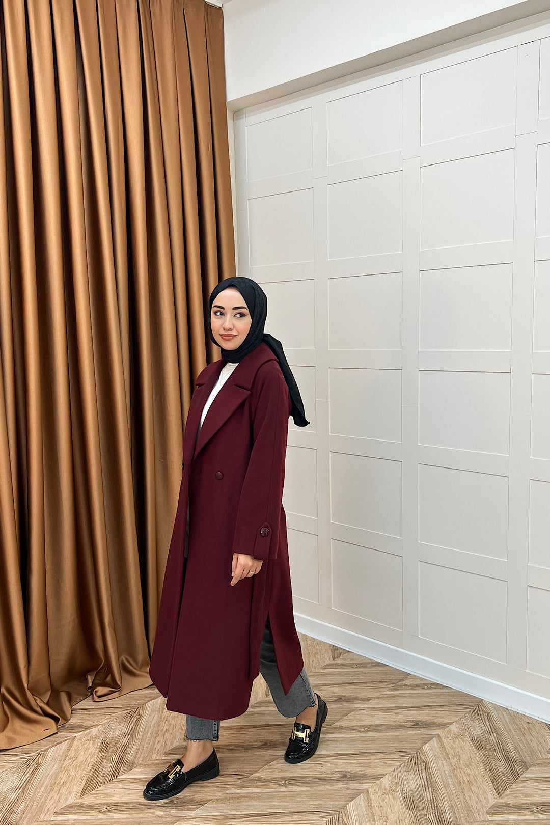 Martina Yırtmaçlı Kaban Bordo 5508-BORDO