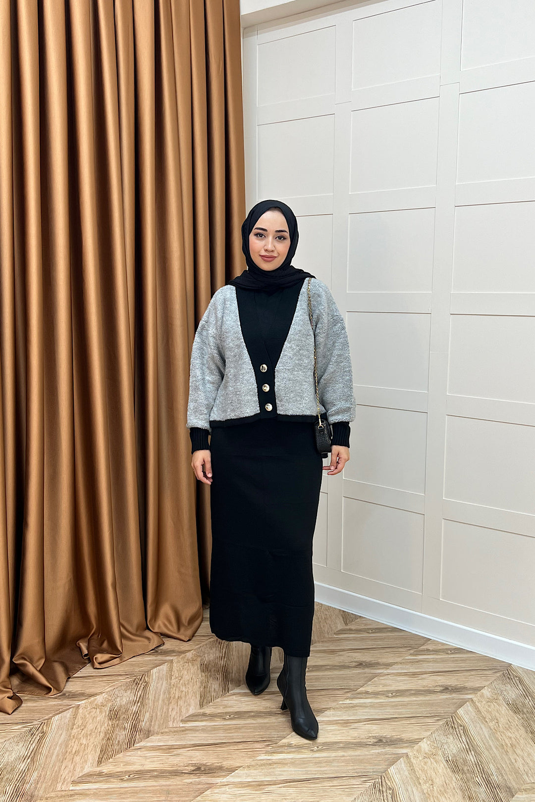 Sezen İkili Triko Elbise Gri 241090-GRI