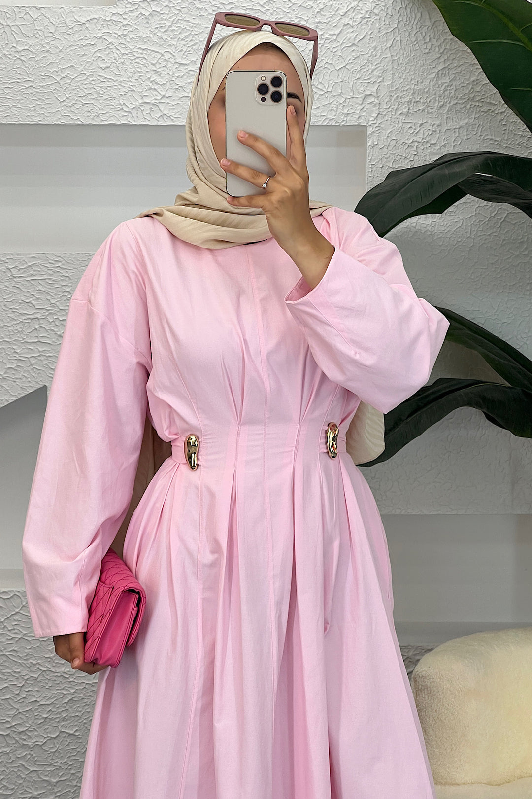 Leona Bel Detay Elbise Pembe 0325-PEMBE