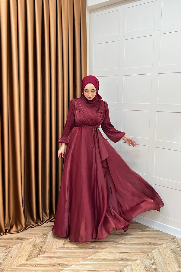 Luna Saten Abiye Bordo 3072-BORDO