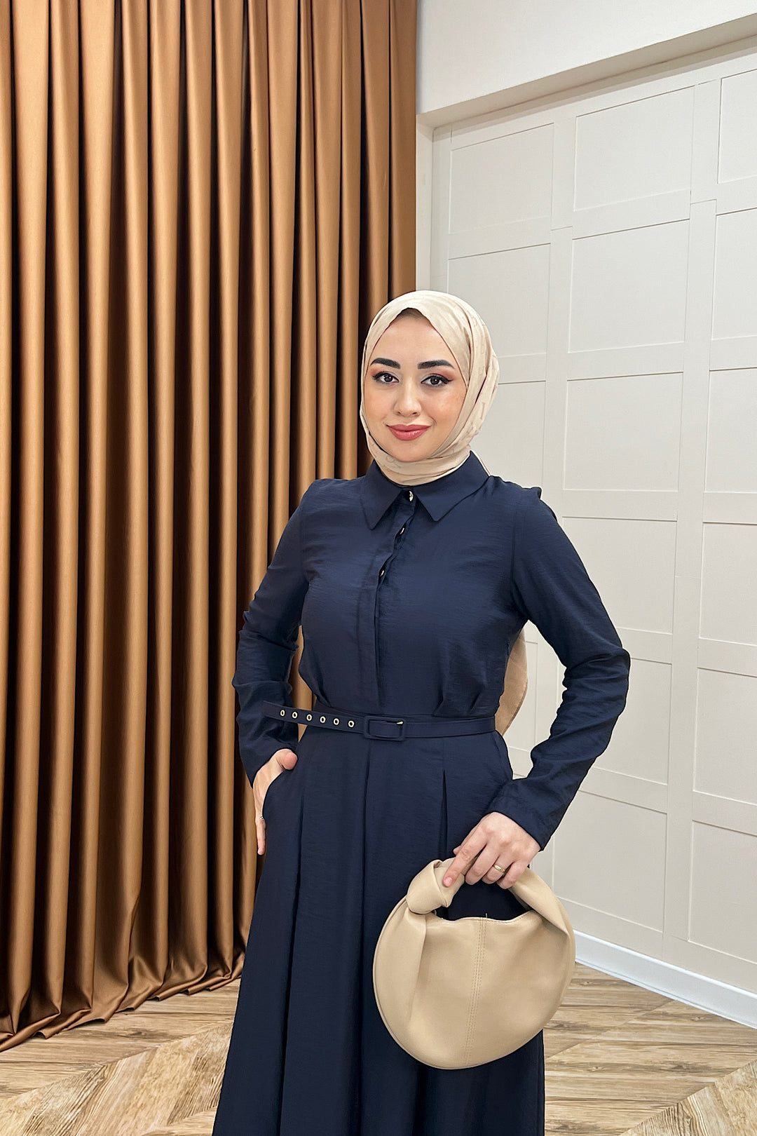 Lunia Kemerli Elbise Lacivert 5010-LACIVERT