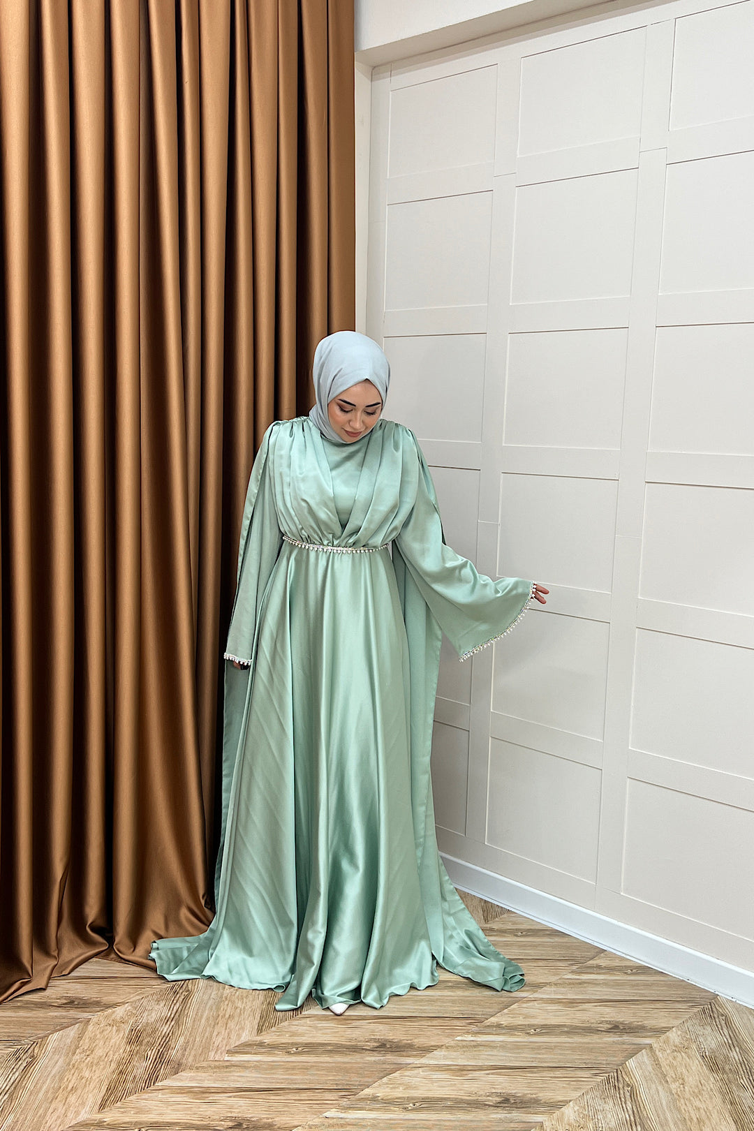 Elite İnci Detay Abiye Mint Mavisi 3098-MINTMAVISI