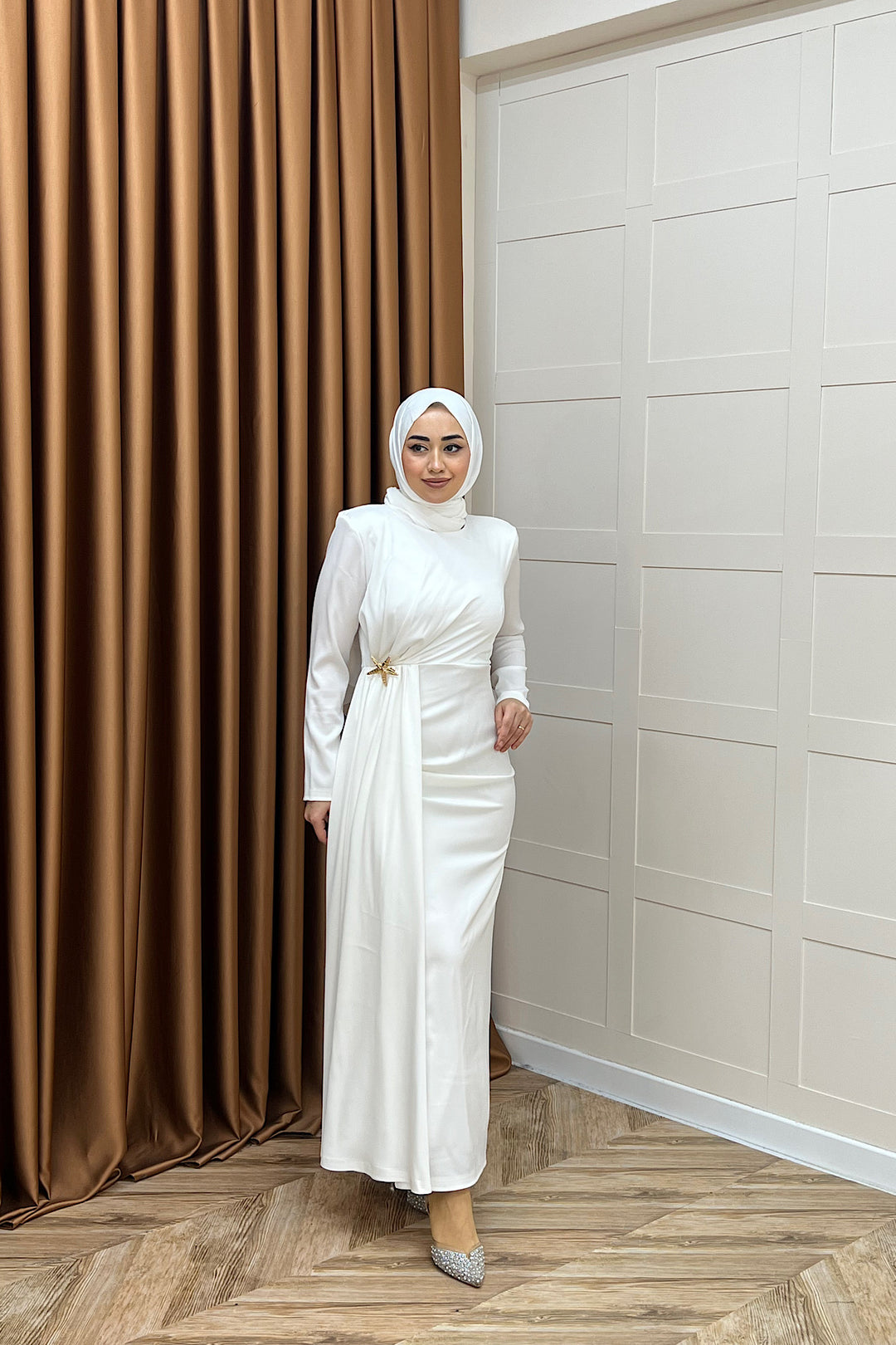 Hazel Saten Abiye Beyaz 3084-BEYAZ