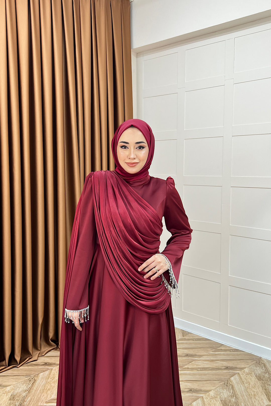 Lunessa Pelerin Detay Abiye Bordo 3100-BORDO