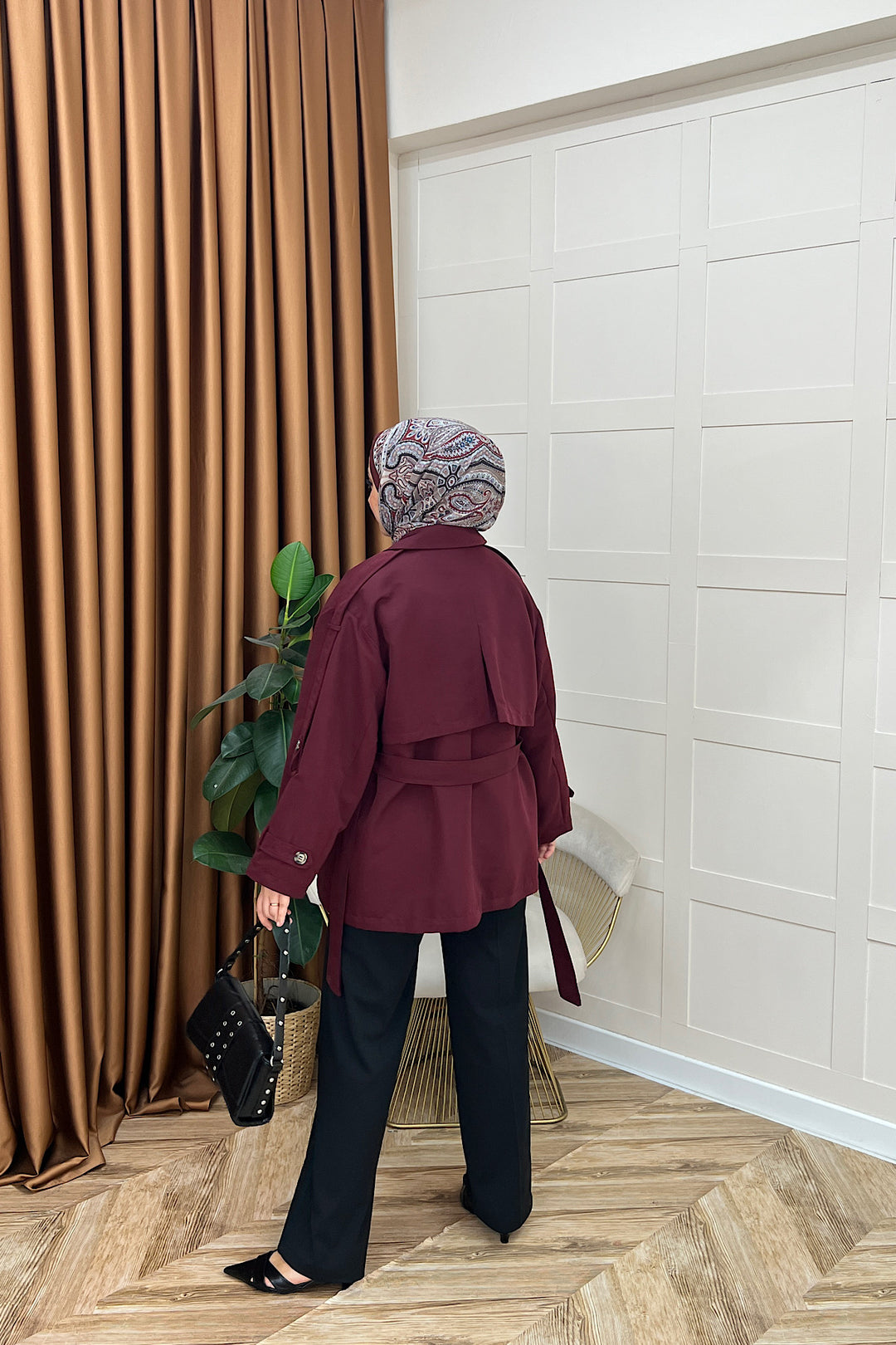 Pera Kuşaklı Trençkot Bordo 5534-BORDO