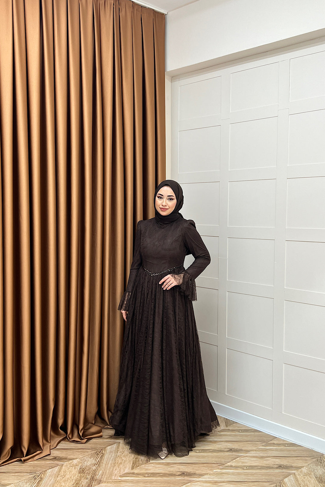 Elena Dantel Abiye Kahverengi 03101-KAHVERENGI