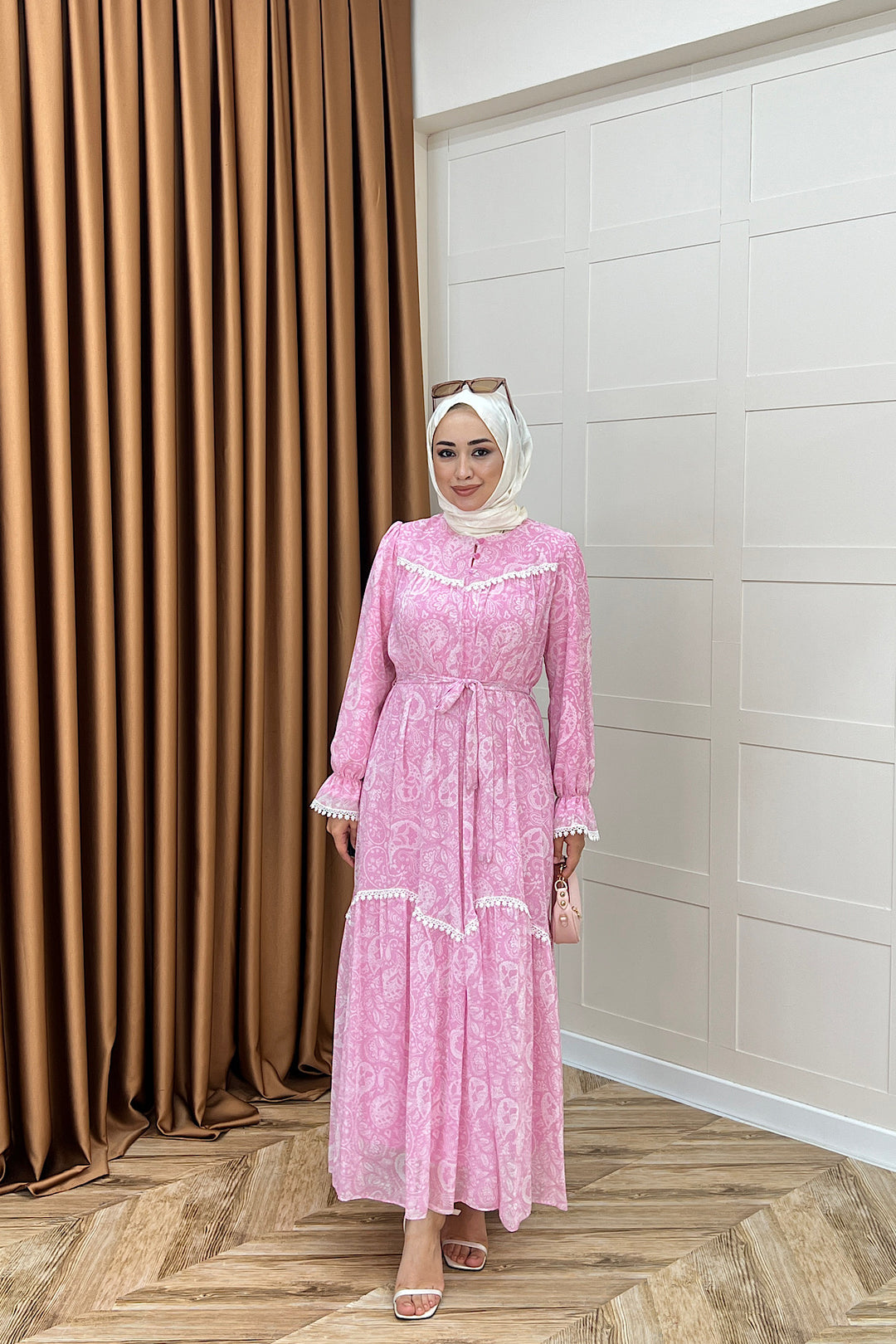 Lisa Dantel Detay Elbise Pembe 3051-PEMBE