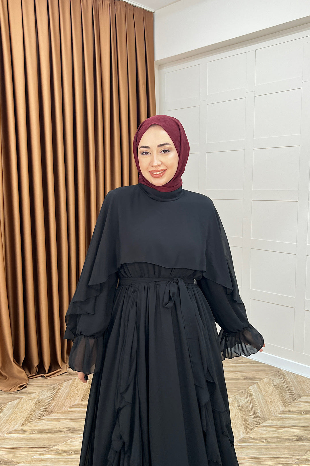 Lovely Şifon Fırfırlı Elbise Siyah 02001-SIYAH