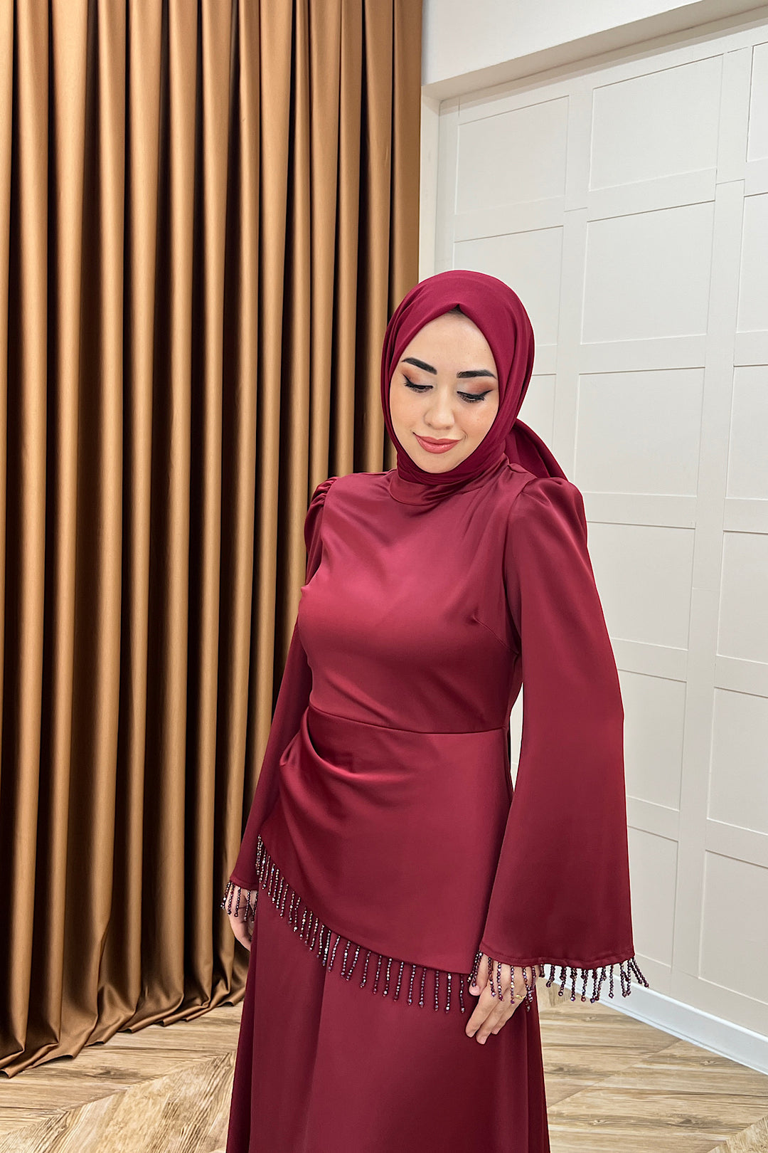 Ayla Saten Abiye Bordo 3093-BORDO