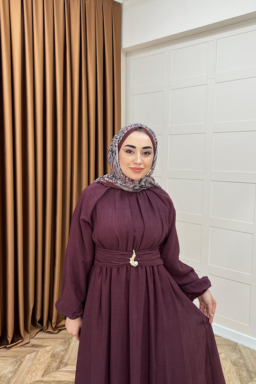 Angelina Broş Detay Elbise Bordo 5168-BORDO