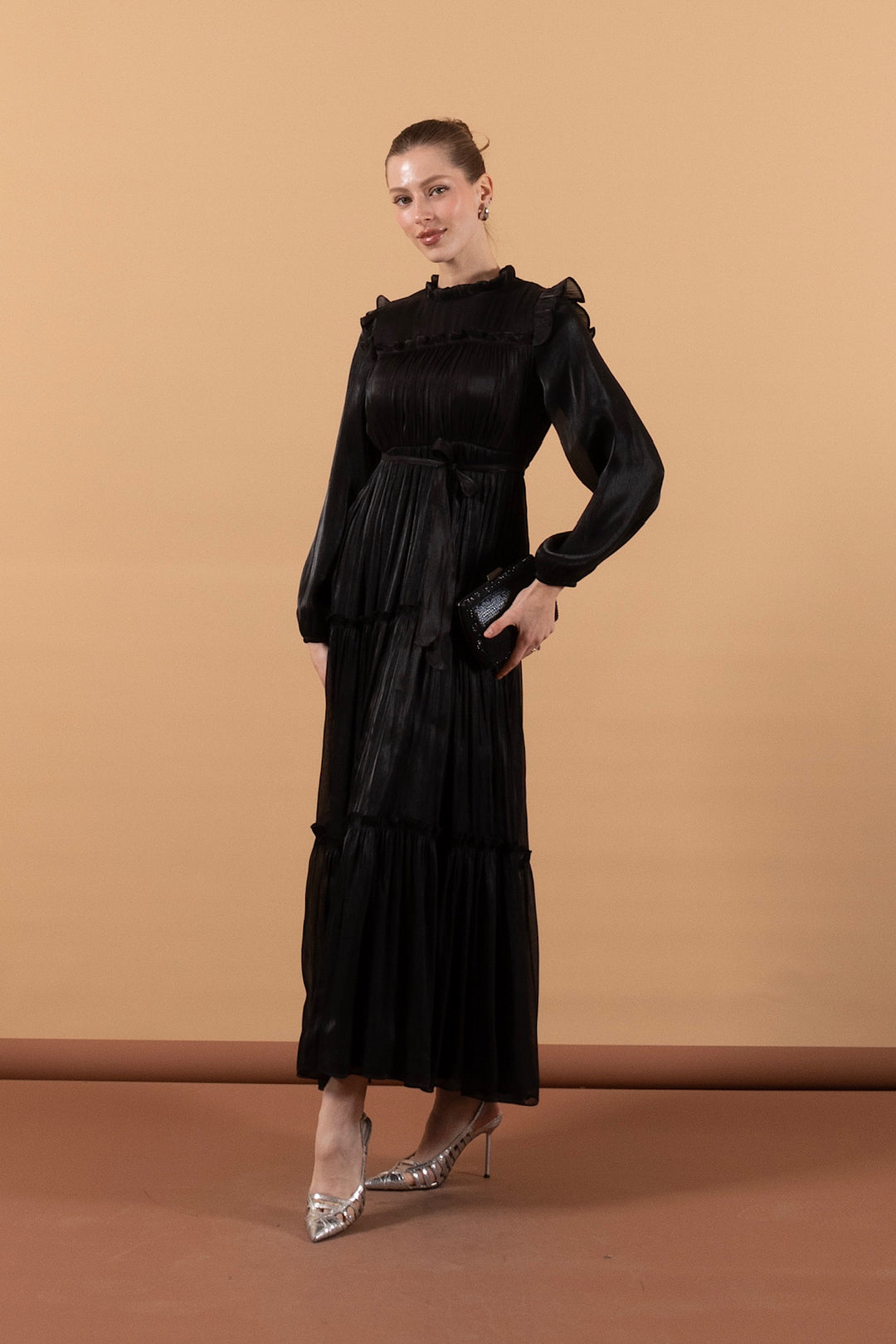 Robalı İpek Elbise Siyah 3006-SIYAH