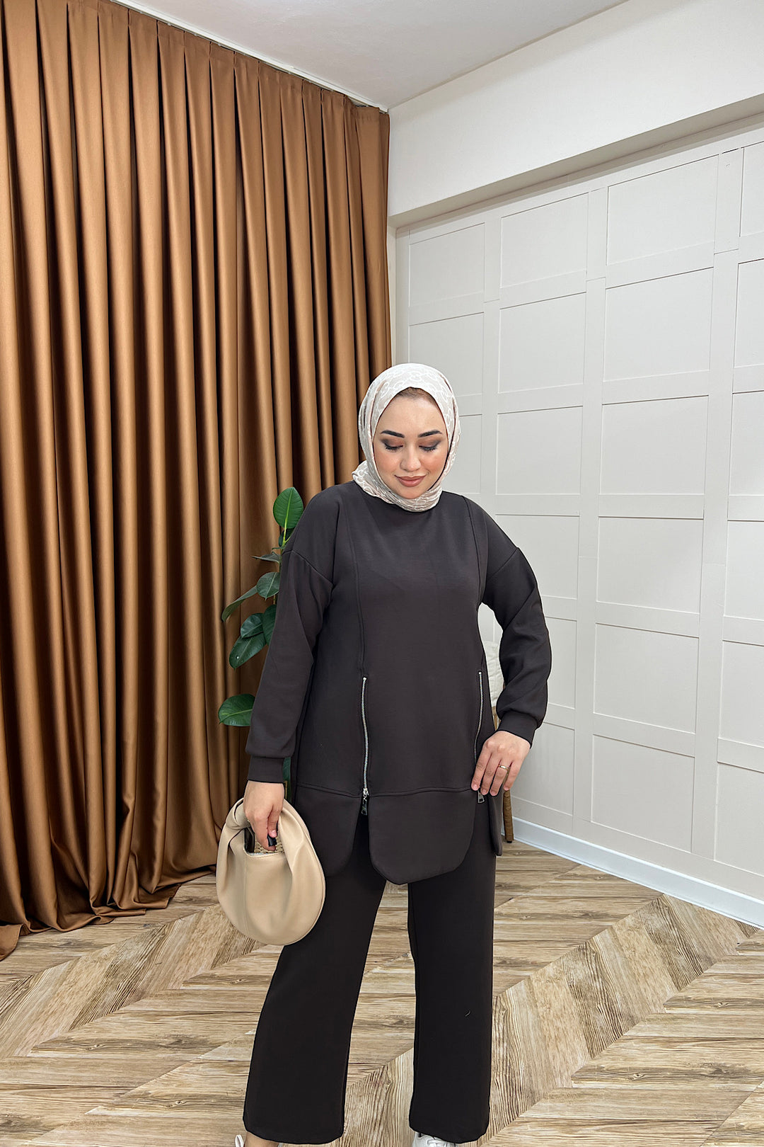 Liora Fermuar Detay İkili Takım Kahverengi 3140-KAHVERENGI