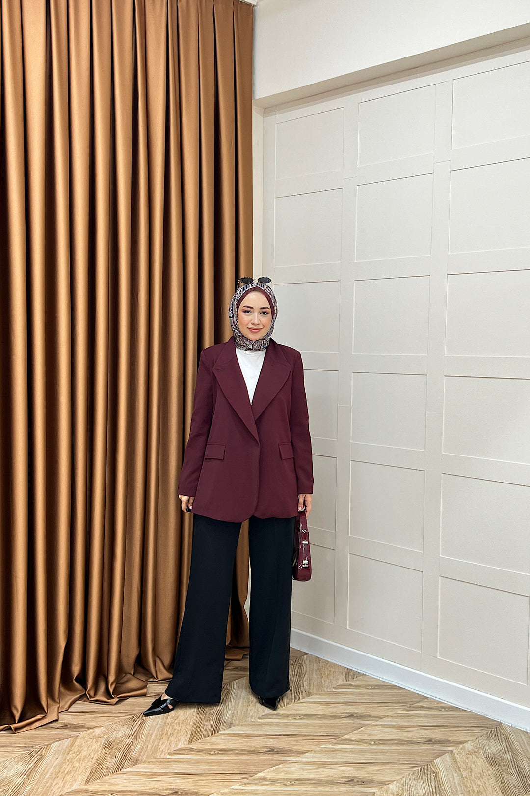 Sara Blazer Ceket Bordo 70147-BORDO