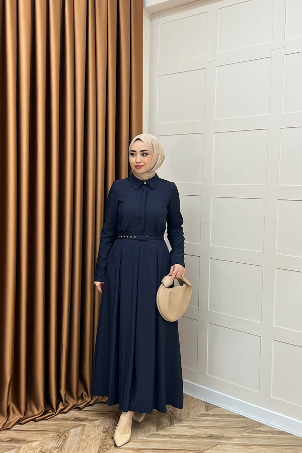 Lunia Kemerli Elbise Lacivert 5010-LACIVERT